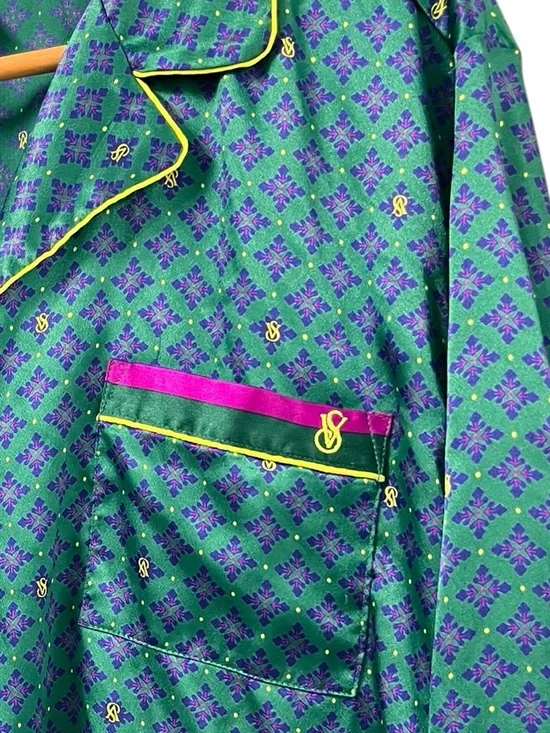 Victoria’s Secret Satin Pajama Set Women’s L Green Boyfriend PJs - Picture 3 of 7